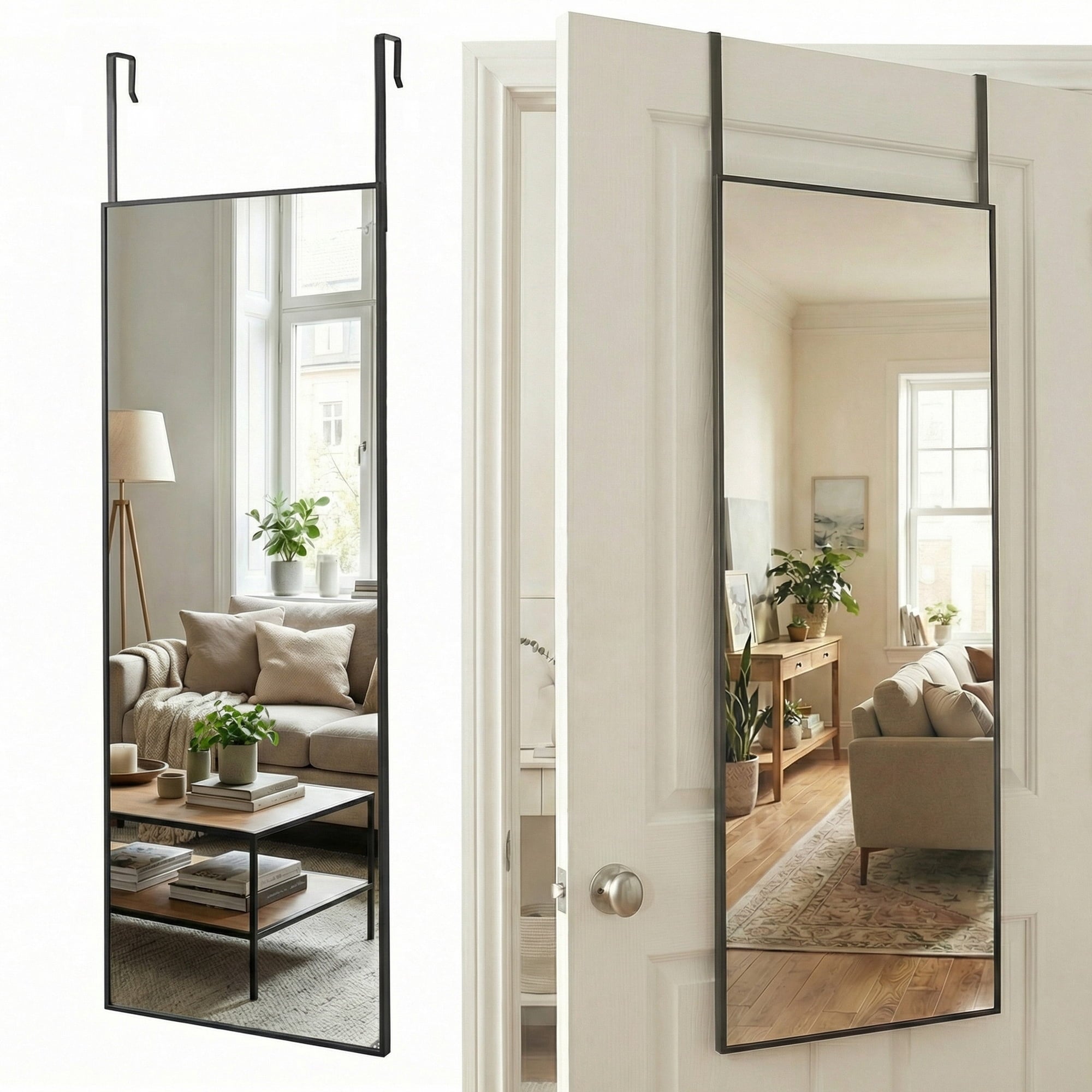 EDX 47x14 Door Hanging Mirror Rectangle(Arched) Full Body Length, Wall Mounted Aluminum Alloy Frame Dressing Make-up Mirror, Space-Saving for Entryway Bedroom Bathroom Living Room