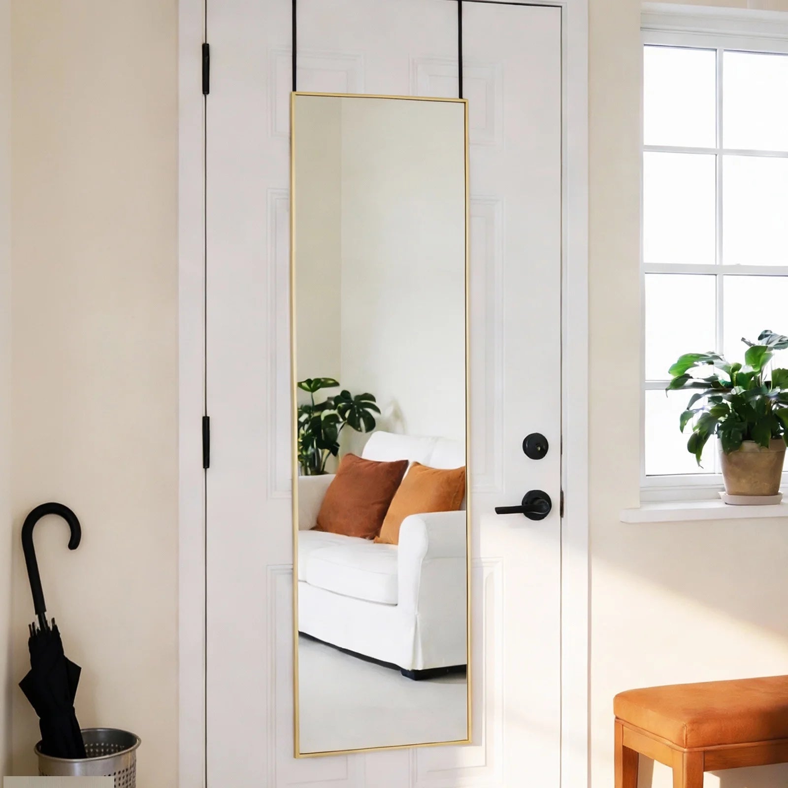JIOABL 47x14 Door Hanging Mirror Rectangle(Arched) Full Body Length, Wall Mounted Aluminum Alloy Frame Dressing Make-up Mirror, Space-Saving for Entryway Bedroom Bathroom Living Room