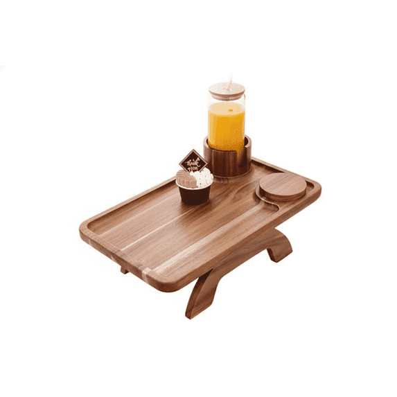 EDX Acacia Wood Sofa Tray Table, 3-in-1 Organizer with Rotating Phone Holder and Cup Slots for Couch, Bed, Recliner