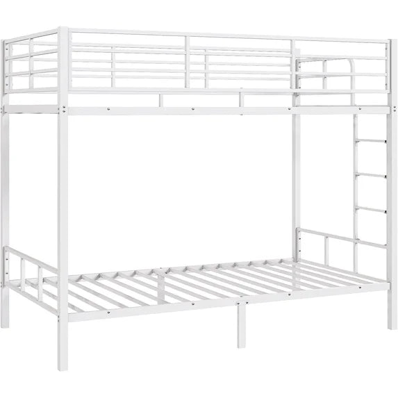 edx Twin Over Twin Metal Bunk Bed with Stairs & Safety Guardrails, Heavy-Duty Steel Frame, No Box Spring Needed, Space-Saving Bunk Beds