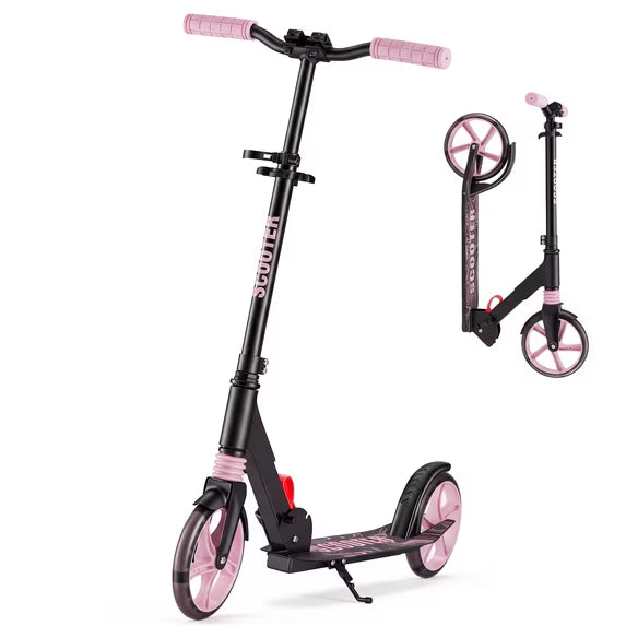 edx Two-Wheel Kick Scooter for Kids 6-12, Teens & Adults, with Dynamic RGB Lights, Foldable, 8-Inch Wheels
