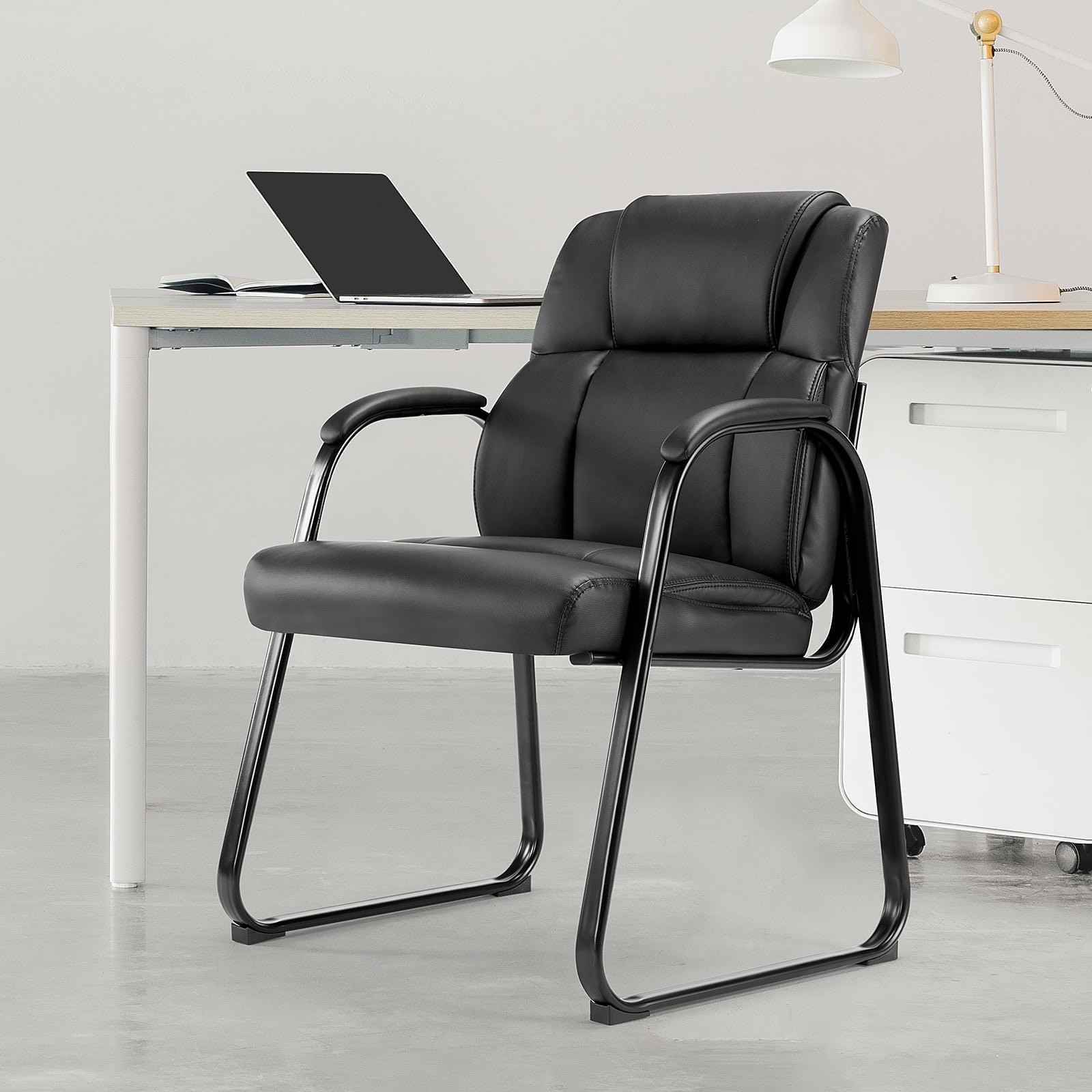 EDX Waiting Room Chairs, Leather Reception Chair with Soft Armrests, Elderly Chair, Fixed Guest Chair, Suitable for Office, Home, and Bedroom