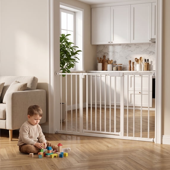 edx Walk-Thru Pet Gate for Doorways and Stairs, Adjustable Auto-Close Metal Dog Gate, Pressure or Hardware Mount Options for Indoor Openings