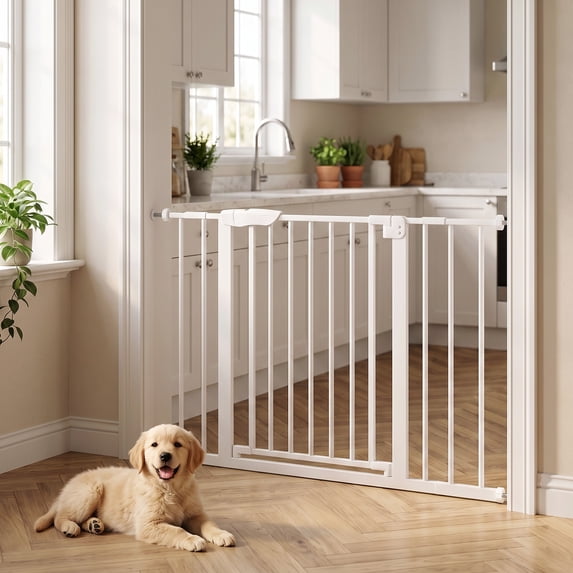 edx Walk-Thru Pet Gate for Doorways and Stairs, Adjustable Auto-Close Metal Dog Gate, Pressure or Hardware Mount Options for Indoor Openings