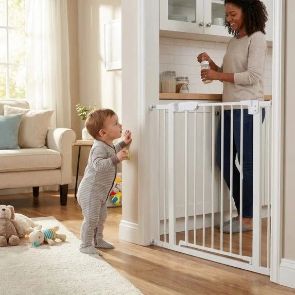 edx Walk-Thru Pet Gate for Doorways and Stairs, Adjustable 30"-41" Auto-Close Metal Dog Gate, Pressure or Hardware Mount Options for Indoor Openings