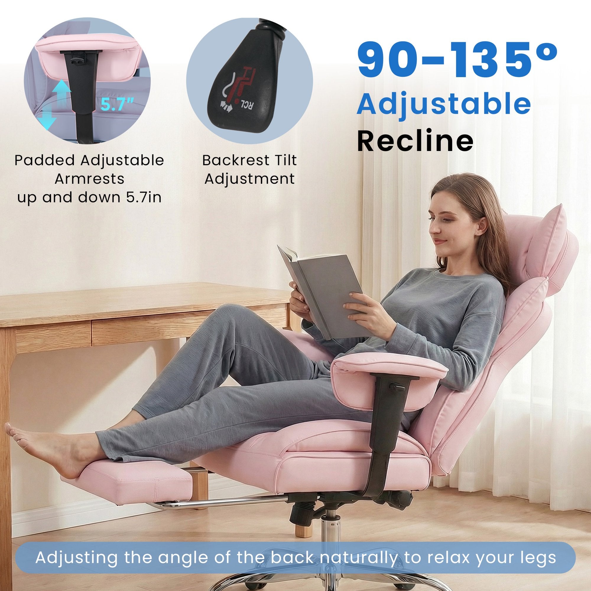 EDX Big and Tall Home Office Chair with Adjustable Armrests and Footrest,PU Leather Excutive Computer Chair with Wide Seat,Desk Chair with Ergonomic Lumbar Support