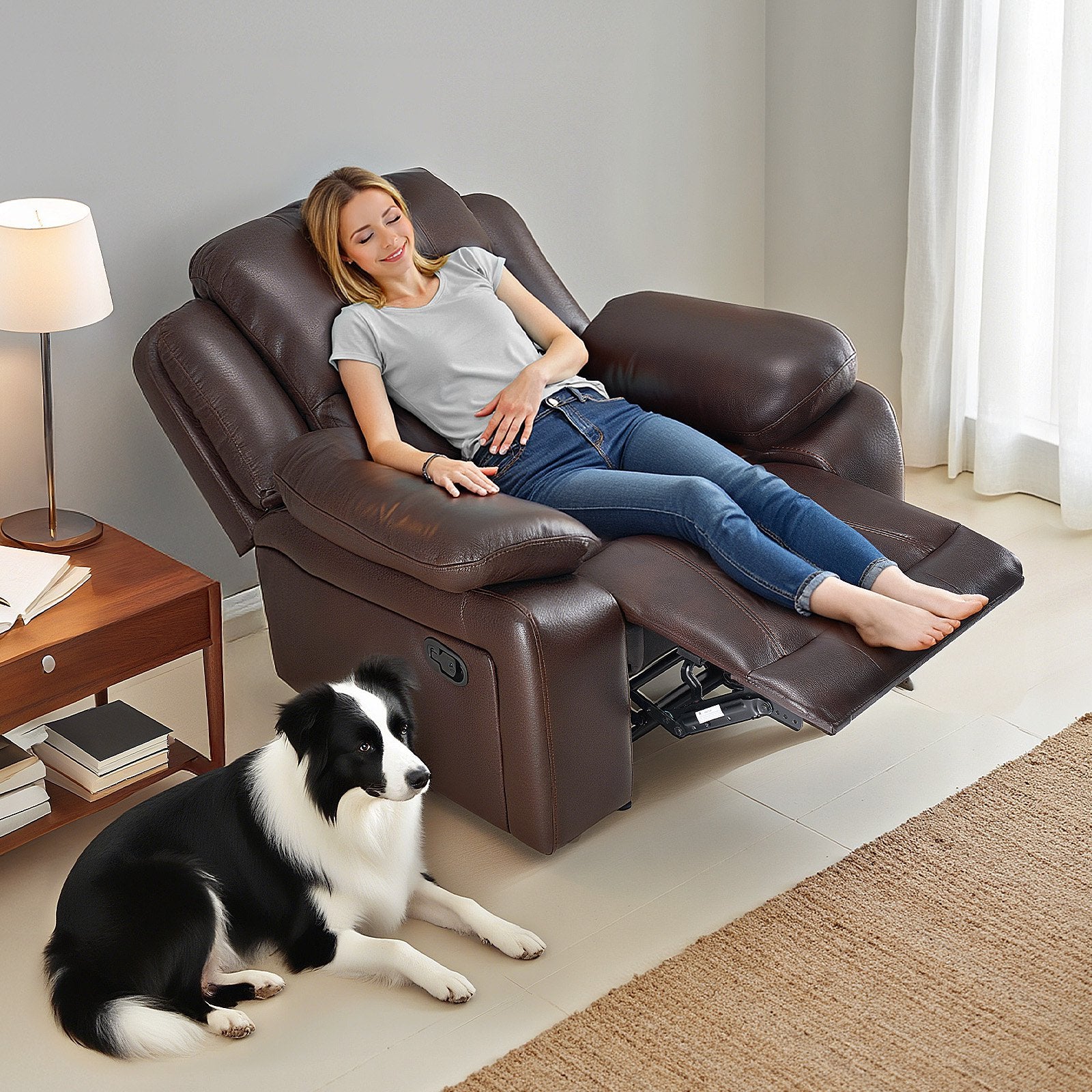 EDX Breathable Vegan Leather Recliner Chair, Lay Flat Recliner For The Elderly, Recliner Sofa for Living Room Home Theater Seating