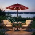 EdX 9.2 FT 3-Layer Solar Patio Umbrella, 32 LED Lights Market Umbrella with Adjustable Tilt, 8-Rib Outdoor Sunshade for Backyard, Deck and Poolside