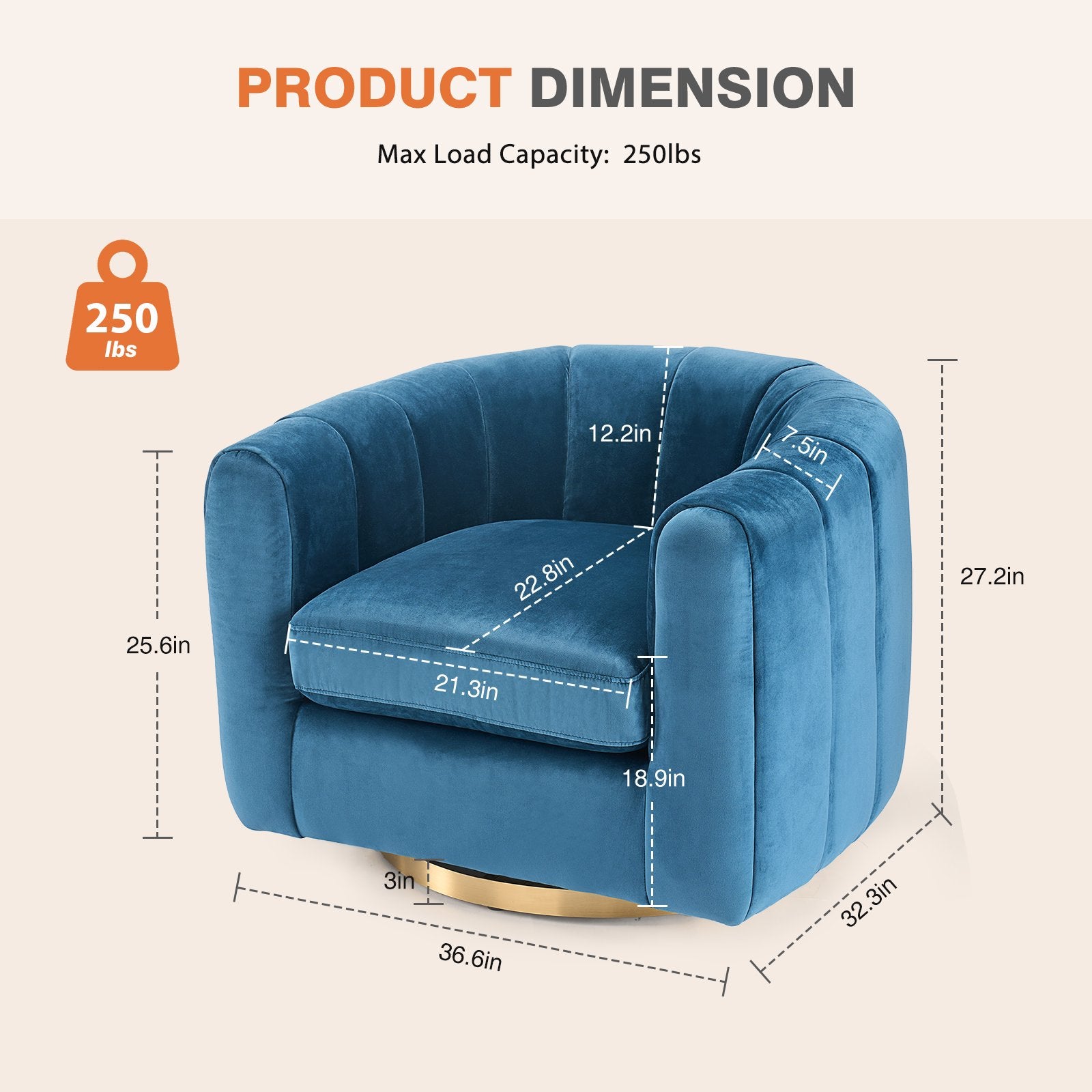 EDX Swivel Accent Chair, Reclining Velvet Barrel Chair