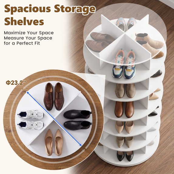 EDX PVC Rotating Shoe Rack Tower, 360-Degree Carousel Organizer for Entryway, Bedroom or Closet, White