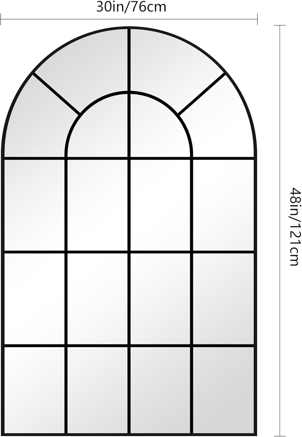 EDX Arched Windowpane Mirror, Wall Decor Art Mirror for Livingroom Bathroom Entryway, Black