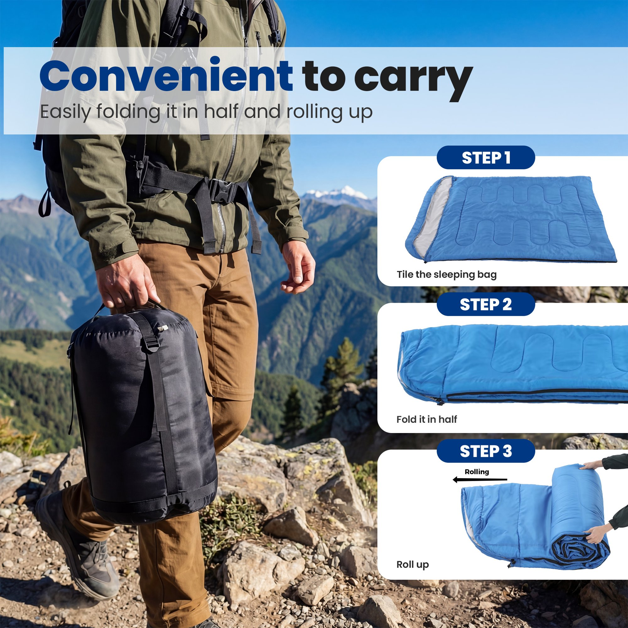 edx Double Sleeping Bag for Adults with 2 Pillows,Waterproof 2 in 1 Design,Lightweight Portable for Camping Hiking