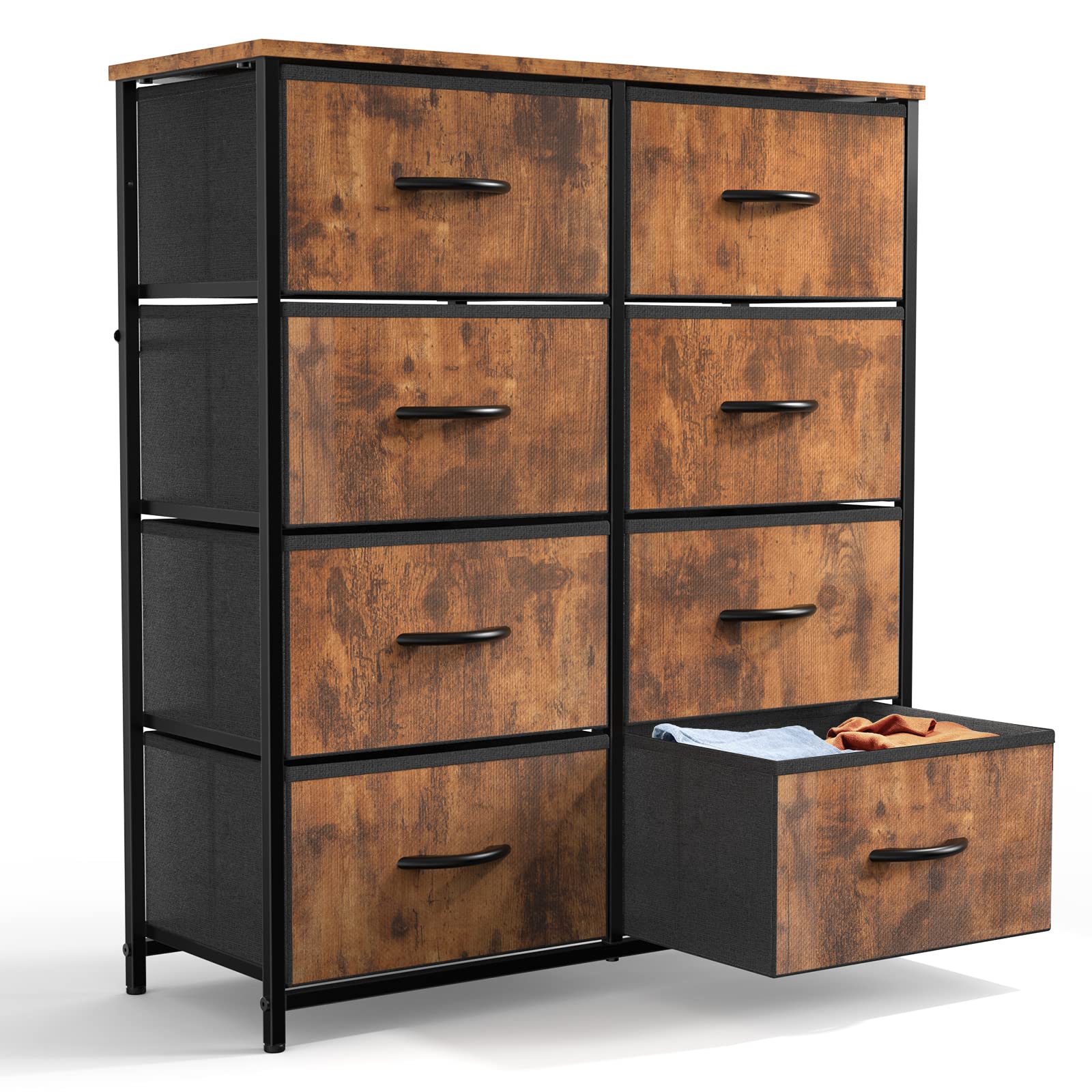 edx Tall Dresser Fabric Storage Tower with 8 Fabric Bins Drawers,Wooden Top for Kid Room, Closet, Entryway, Nursery