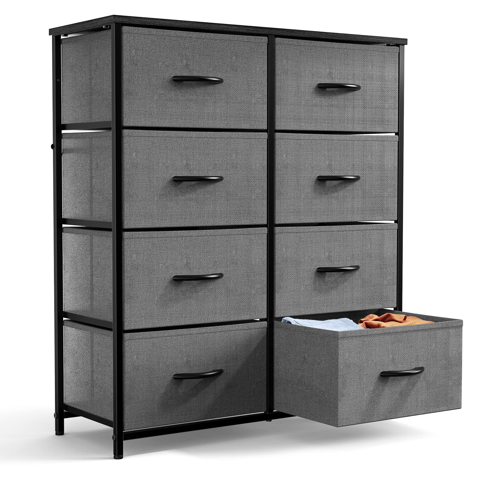 edx Tall Dresser Fabric Storage Tower with 8 Fabric Bins Drawers,Wooden Top for Kid Room, Closet, Entryway, Nursery