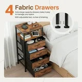 edx 3 Fabric Drawers Nightstand with Charging Station & USB/Type-C Ports and Outlets, Variable Light Strip Bedside End Table with Adjustable Feet for Bedroom, Rust Brown