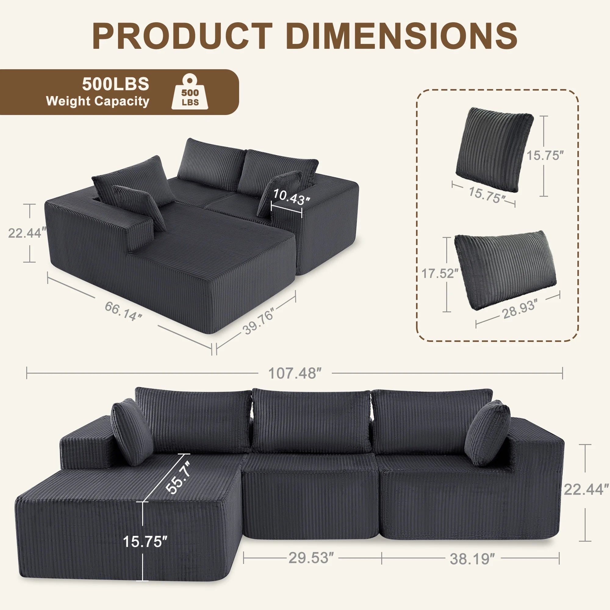 edx Convertible Modular Sectional Sofa installation 4 Seat L Shaped Modern Sofa Couch Bed