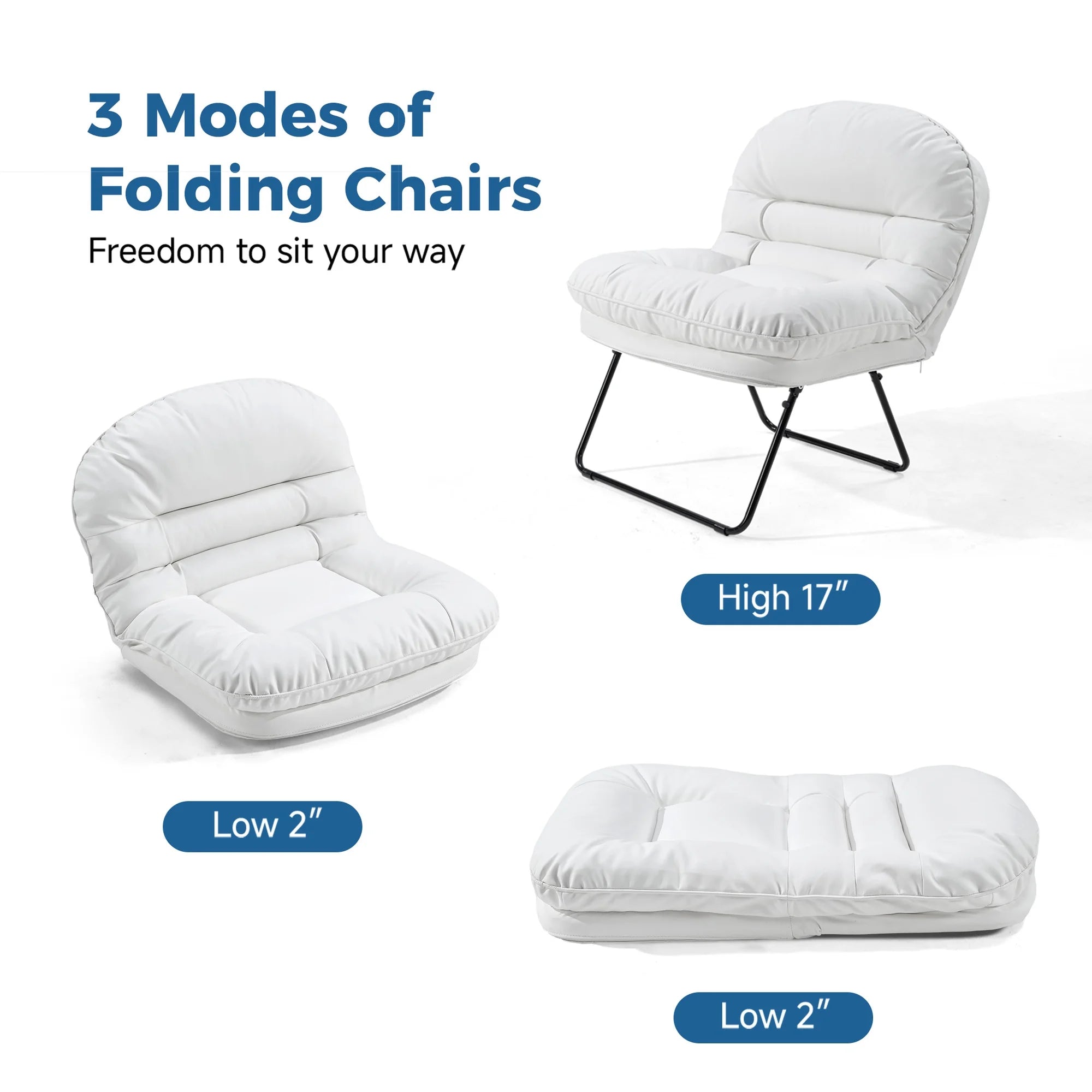 edx 3-in-1 Folding Chair/Office Chair/Comfy Saucer Chair, Small Sofa Chair with Backrest, Suitable for Bedroom/Dorm/Gaming Foldable Padded Chair