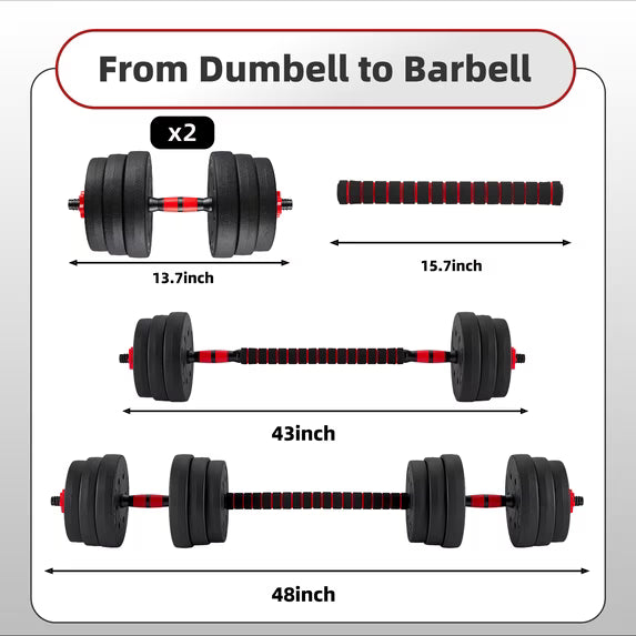 EDX Adjustable Dumbbells Set, 2 Pcs Free Weights Convertible to Barbell, Lightweight Home Gym Equipment for Women and Men
