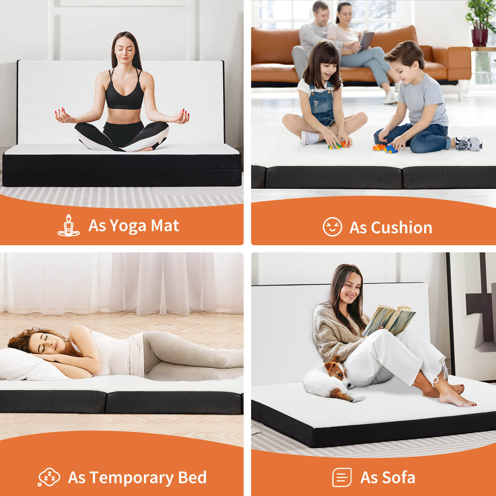 edx Folding Mattress,Tri-Fold Memory Foam Mattress, Foldable Mattress Topper with Washable Cover