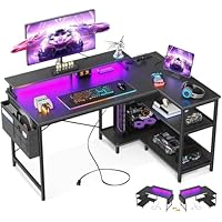 Edx L-Shaped Gaming Desk with USB-C Charging Ports, Smart LED Lights, 3 Storage Shelves & Monitor Stand Electric Corner Computer Desk for Home Office