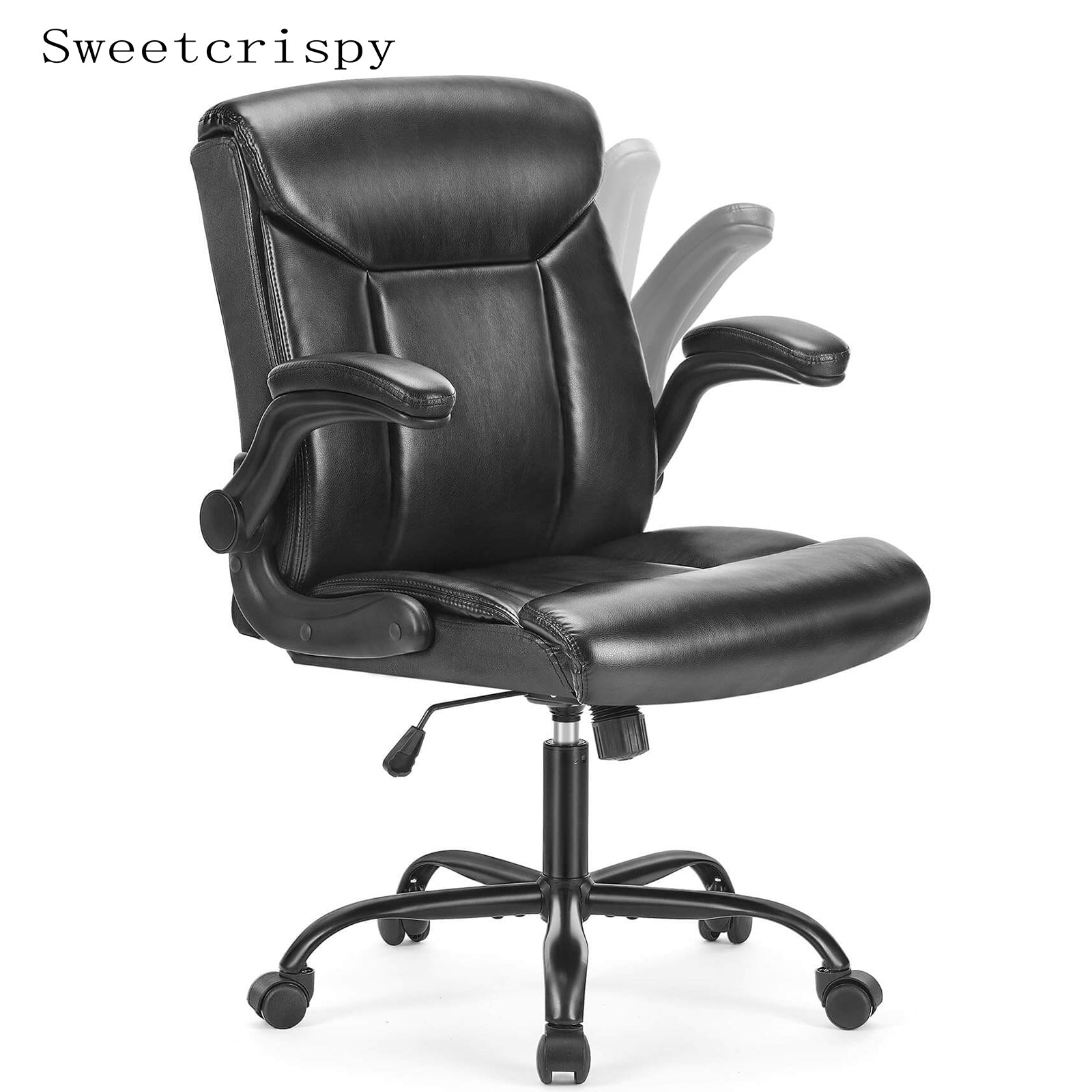 edx Leather Ergonomic Adjustable Computer Office Chair with Flip-up Armrest, Cushion Lumbar Back Support
