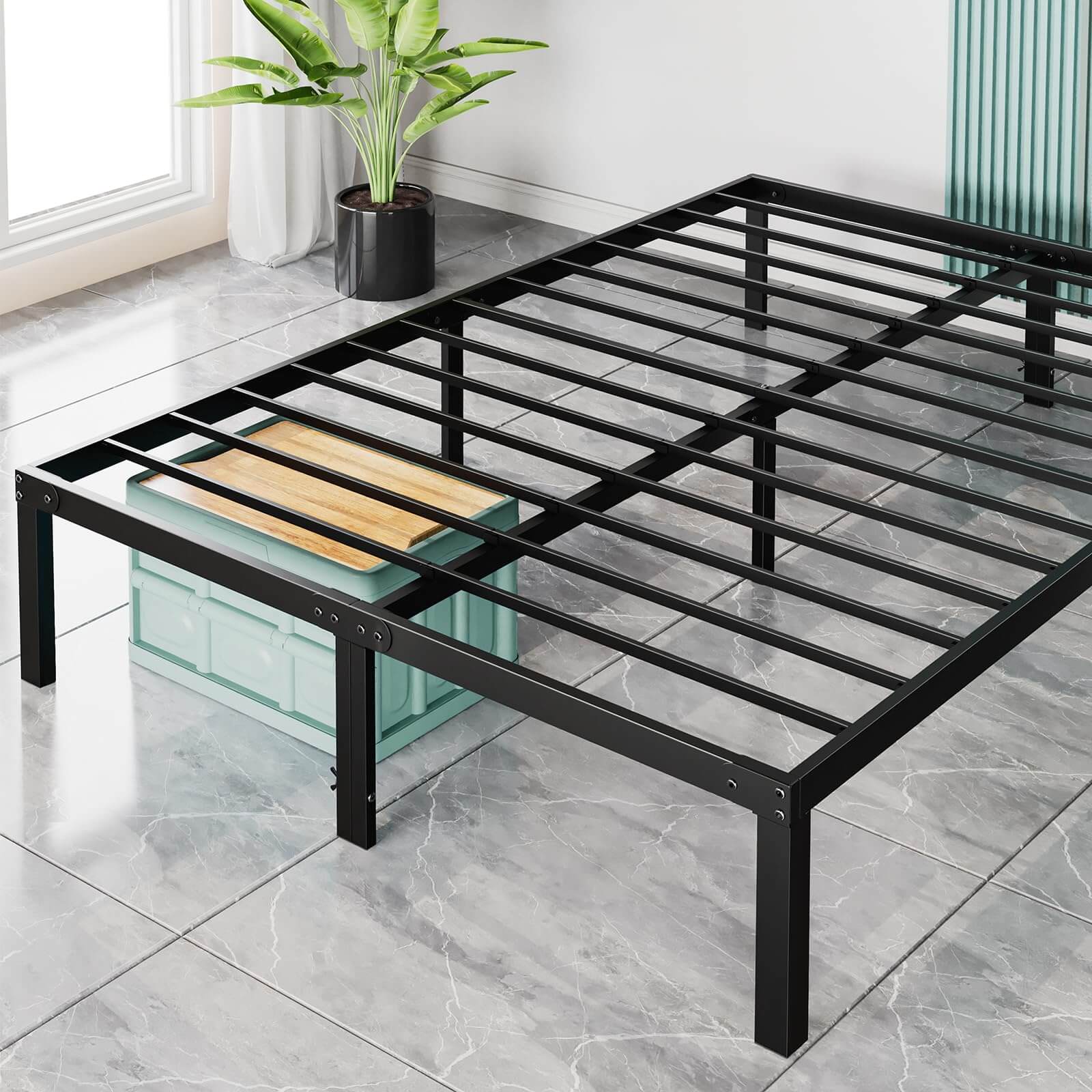 edx Heavy Duty Metal Bed Frame with Sturdy Steel Slat Support, No Box Spring Needed