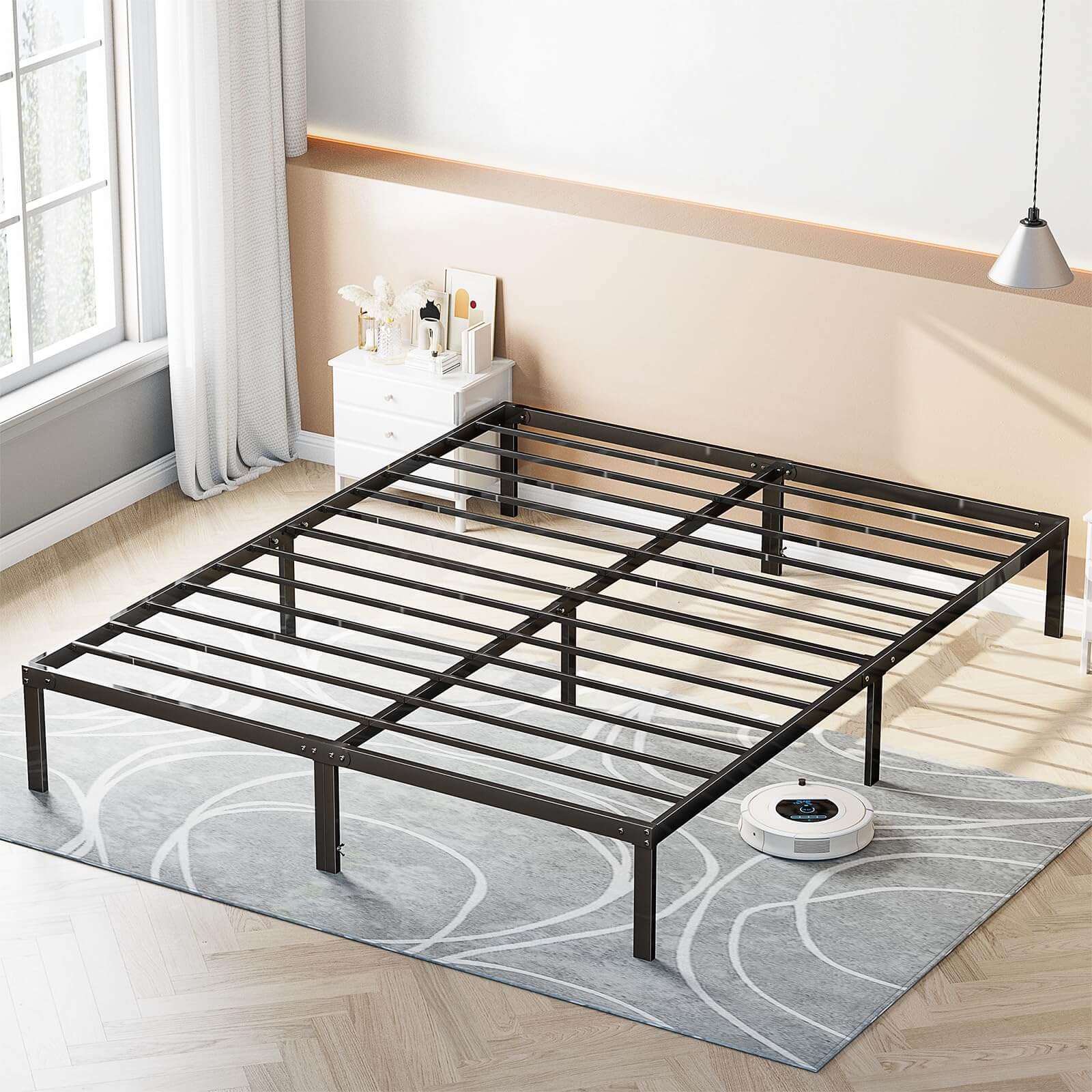 edx Heavy Duty Metal Bed Frame with Sturdy Steel Slat Support, No Box Spring Needed