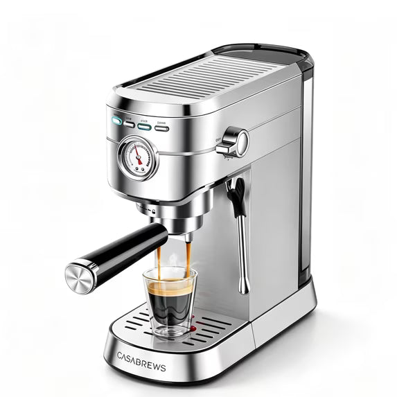 edx Espresso Machine, 20 Bar Espresso Coffee Machines, Steam Wand & Pressure Gauge, Stainless Steel, Home Office, Silver