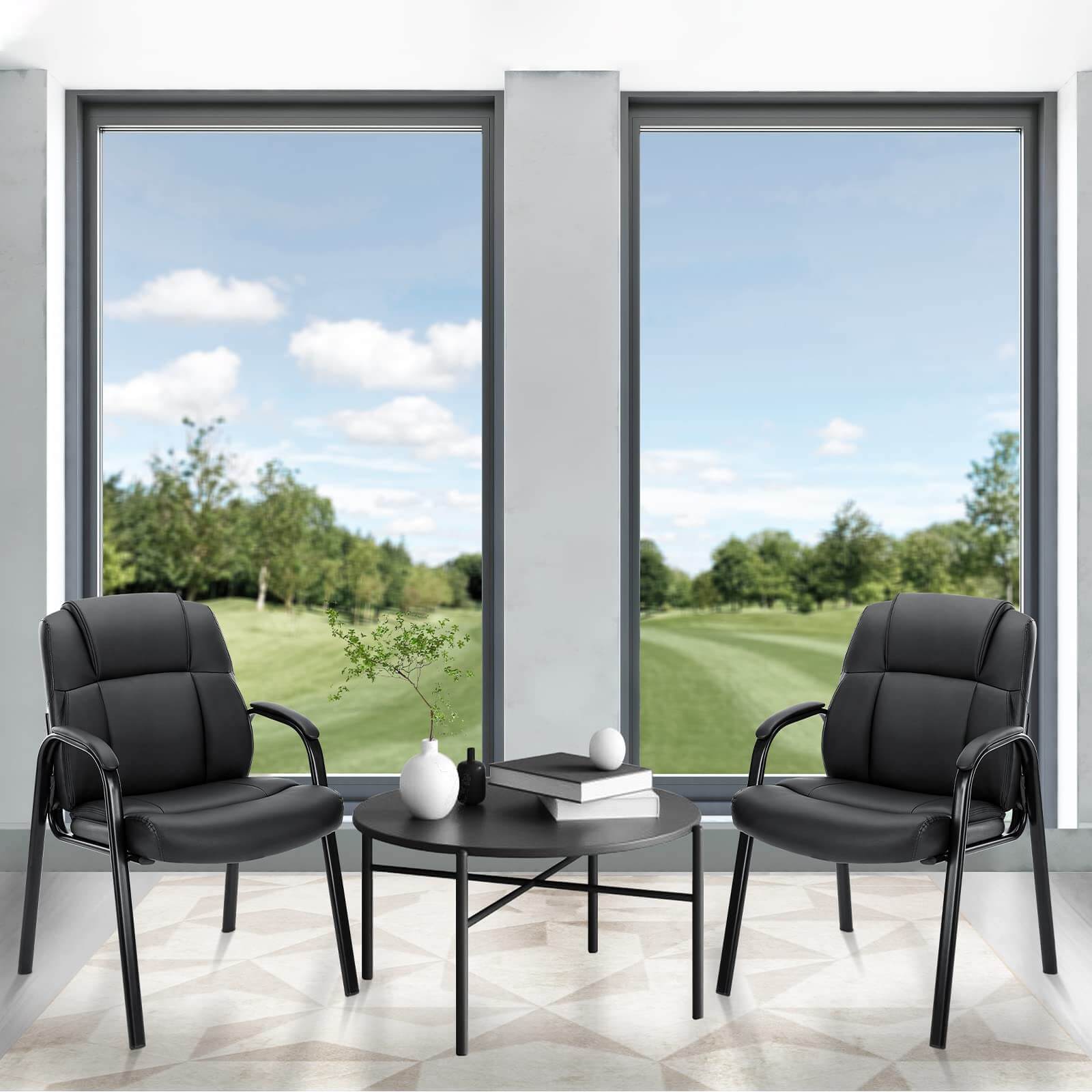 edx PU Leather Conference Room Reception Chairs with Padded Arms,No Wheels Executive Office Chair