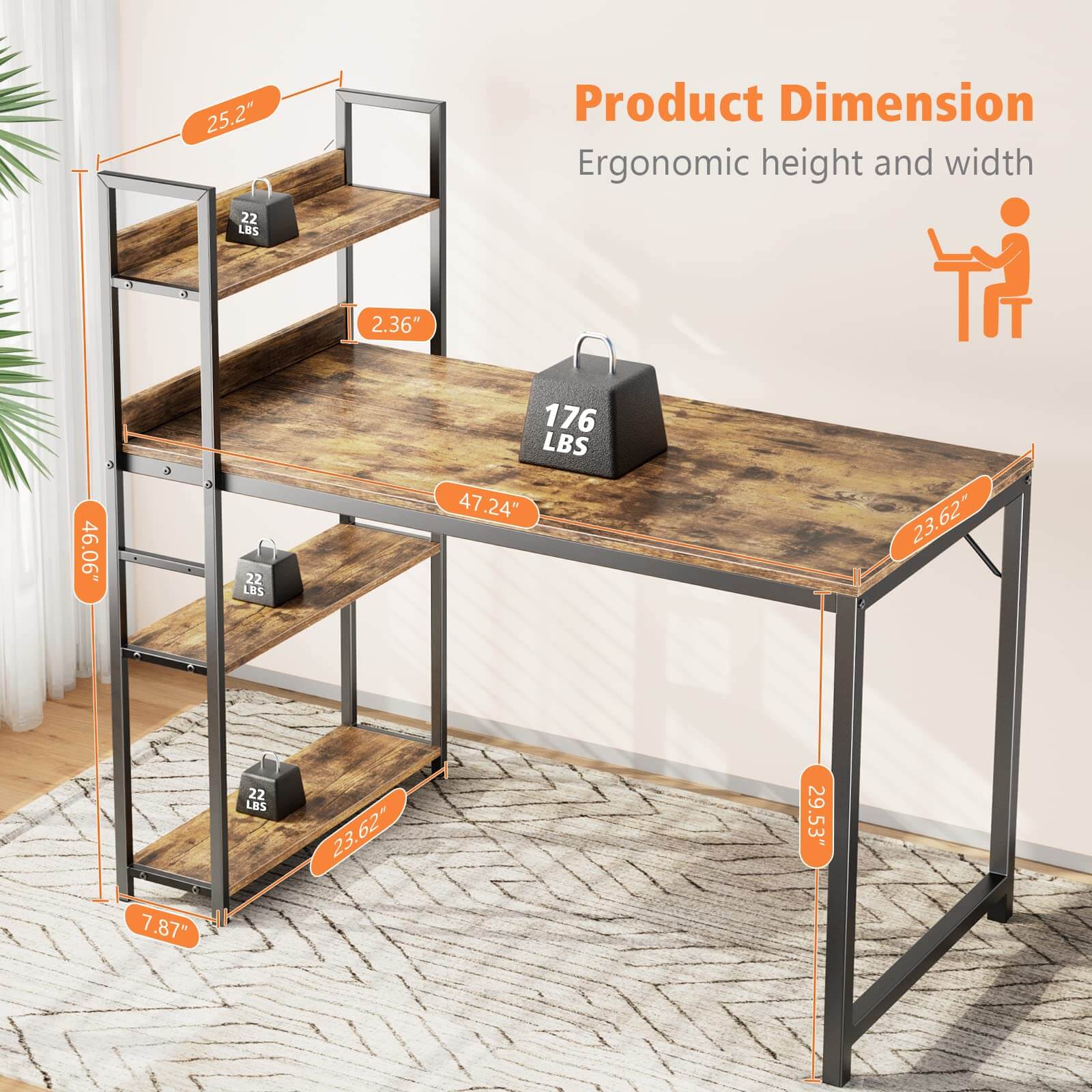 edx Wood Office Desk with Storage Removable Middle Shelf for Dorm, Student, Gaming