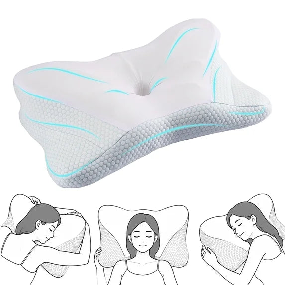 edx Ergonomic Cervical Pillow for Pain Relief Sleeping, Contour Orthopedic Bed Pillow for Back Stomach Sleepers