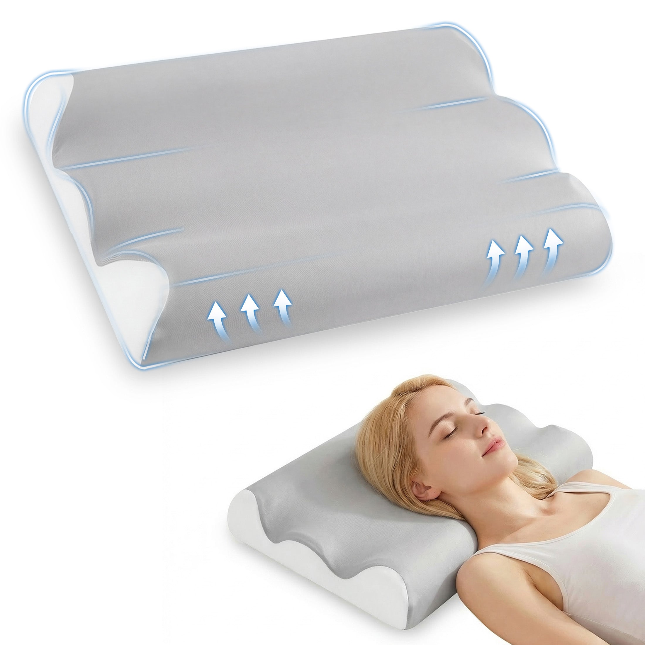 EDX Ergonomic Contour Memory Foam Pillow for Neck & Shoulder Pain Relief, Slow Rebound Cervical Support, Cooling Washable Cover, Medium Firm