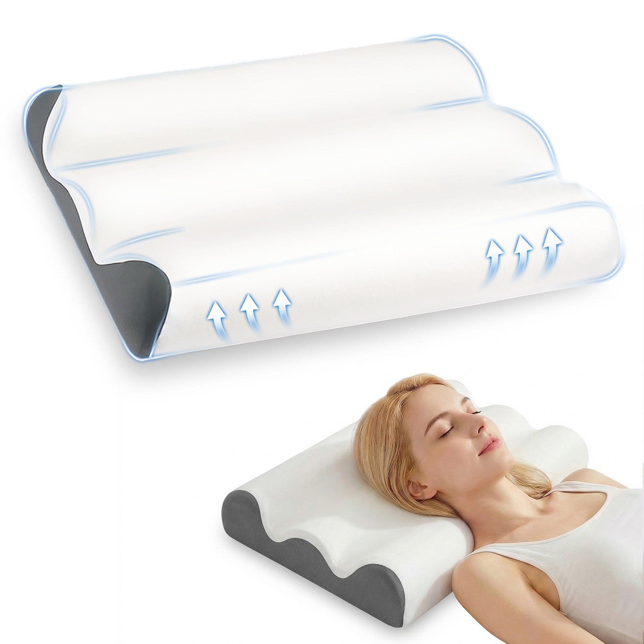 EDX Ergonomic Contour Memory Foam Pillow for Neck & Shoulder Pain Relief, Slow Rebound Cervical Support, Cooling Washable Cover, Medium Firm