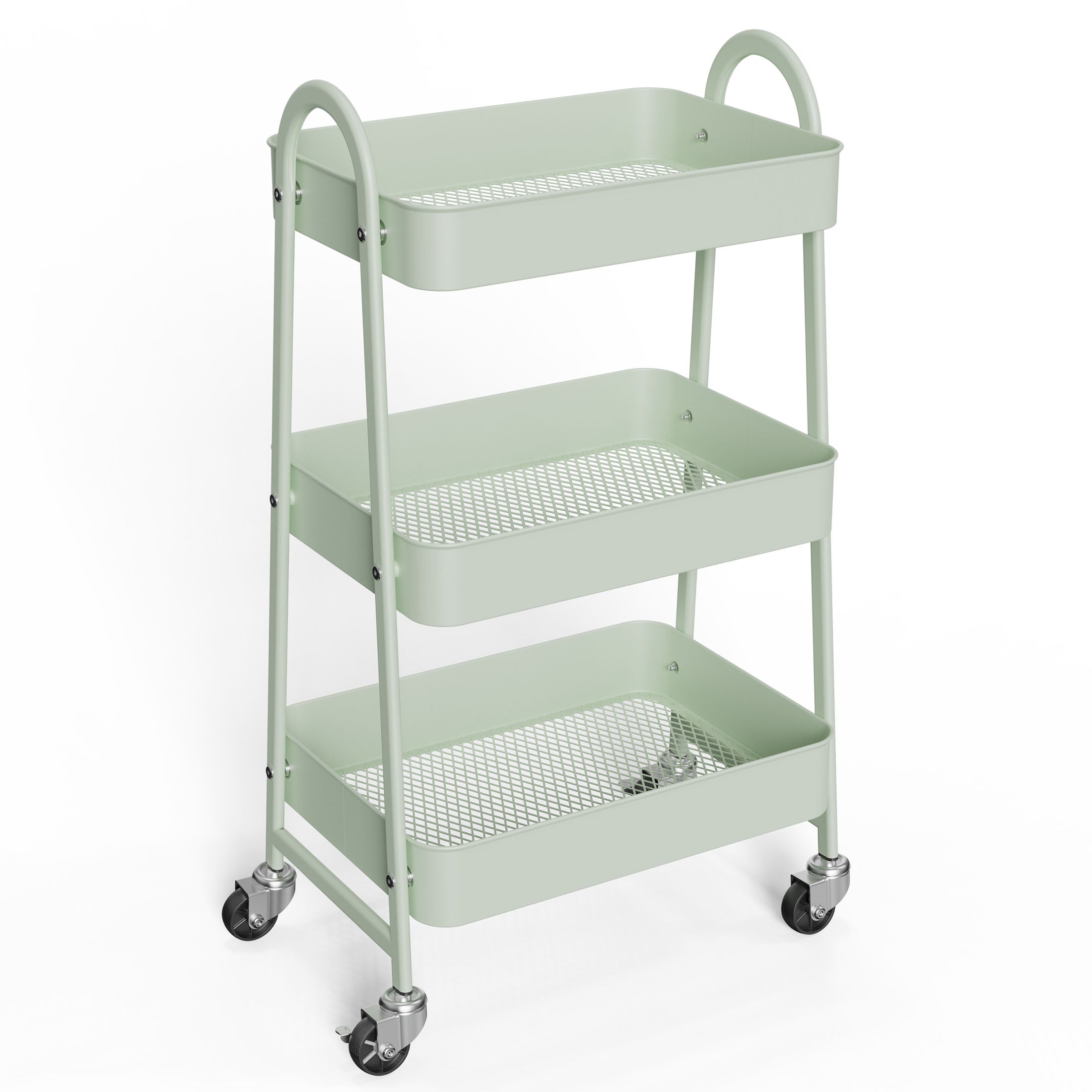 3 Tier Rolling Cart, Metal Utility Cart Storage Organizer with Lockable Casters, Multi-Functional Mesh Rolling Storage Cart for Kitchen Office