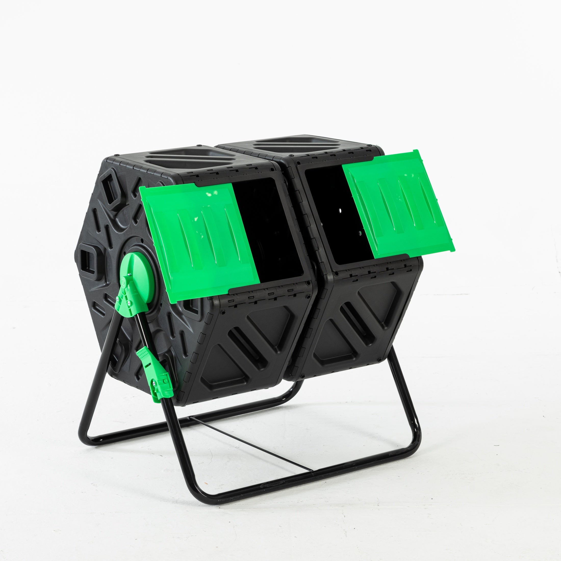 edx 37Gal Outdoor Composter Bin with Dual Chambers Tumbler, Sliding Doors, Black