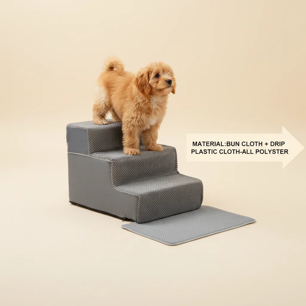 Edx Right-Angle Foldable Foam Dog Stairs - 3/4/5 Step Non-Slip Pet Ramp for Small/Medium Dogs, Fits Beds & Sofas