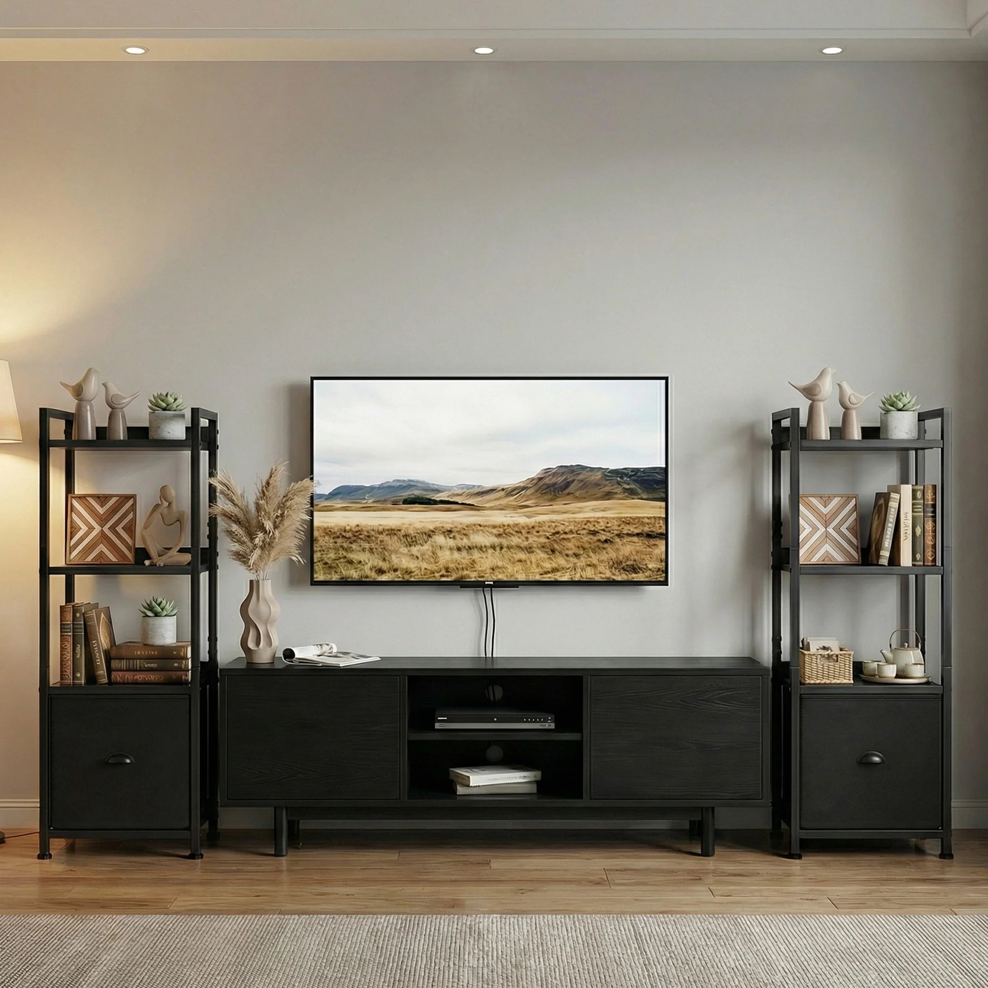 EDX Bookshelf with Drawer, Narrow Bookcase with Shelves, Industrial Display Standing Shelf Unit for Bedroom, Living Room