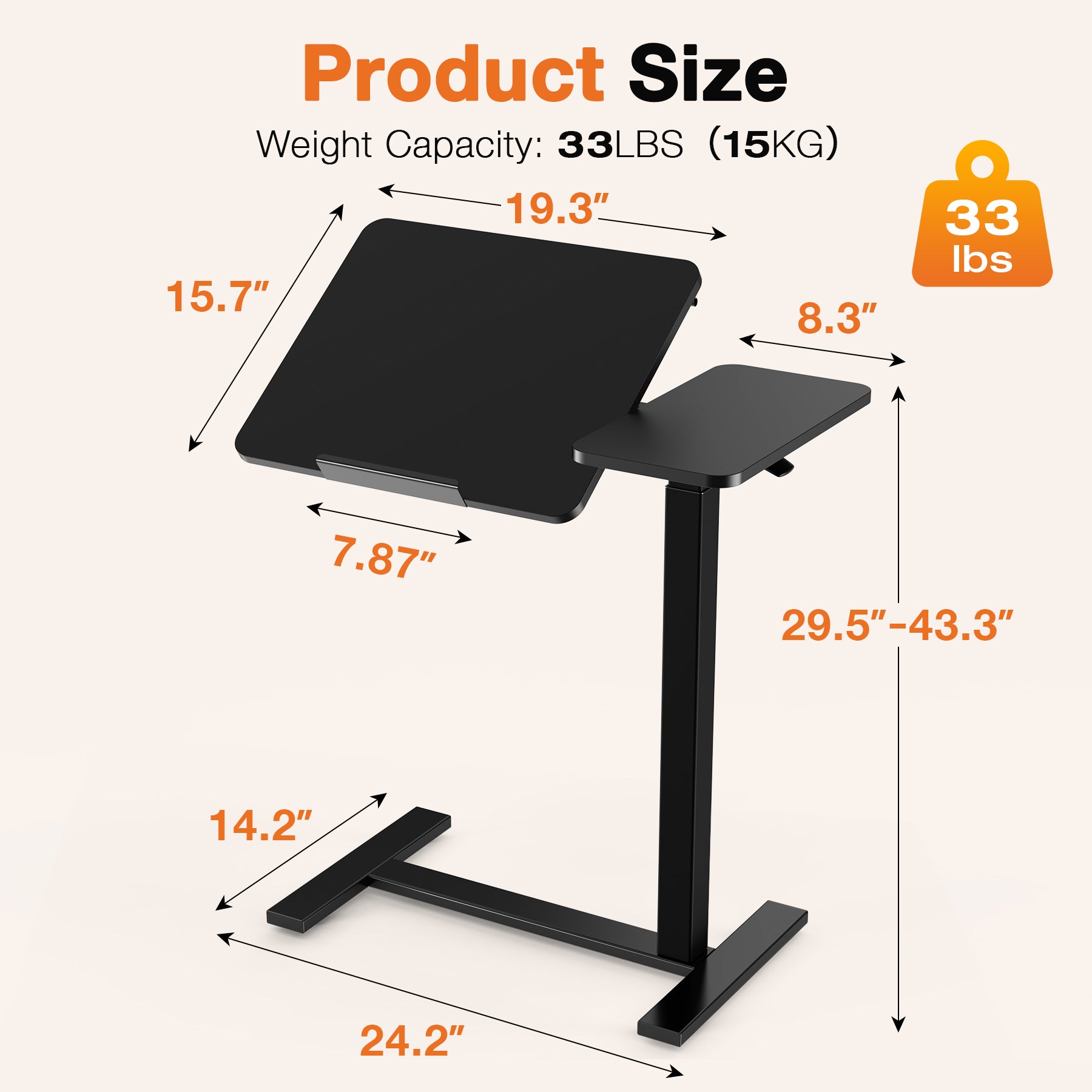 ZUNMOS Overbed Bedside Lap Desk with Wheels and Tilt Top, Mobile Standing Lap Desk Pneumatic Adjustable Height for Home Office Bedroom Sofa