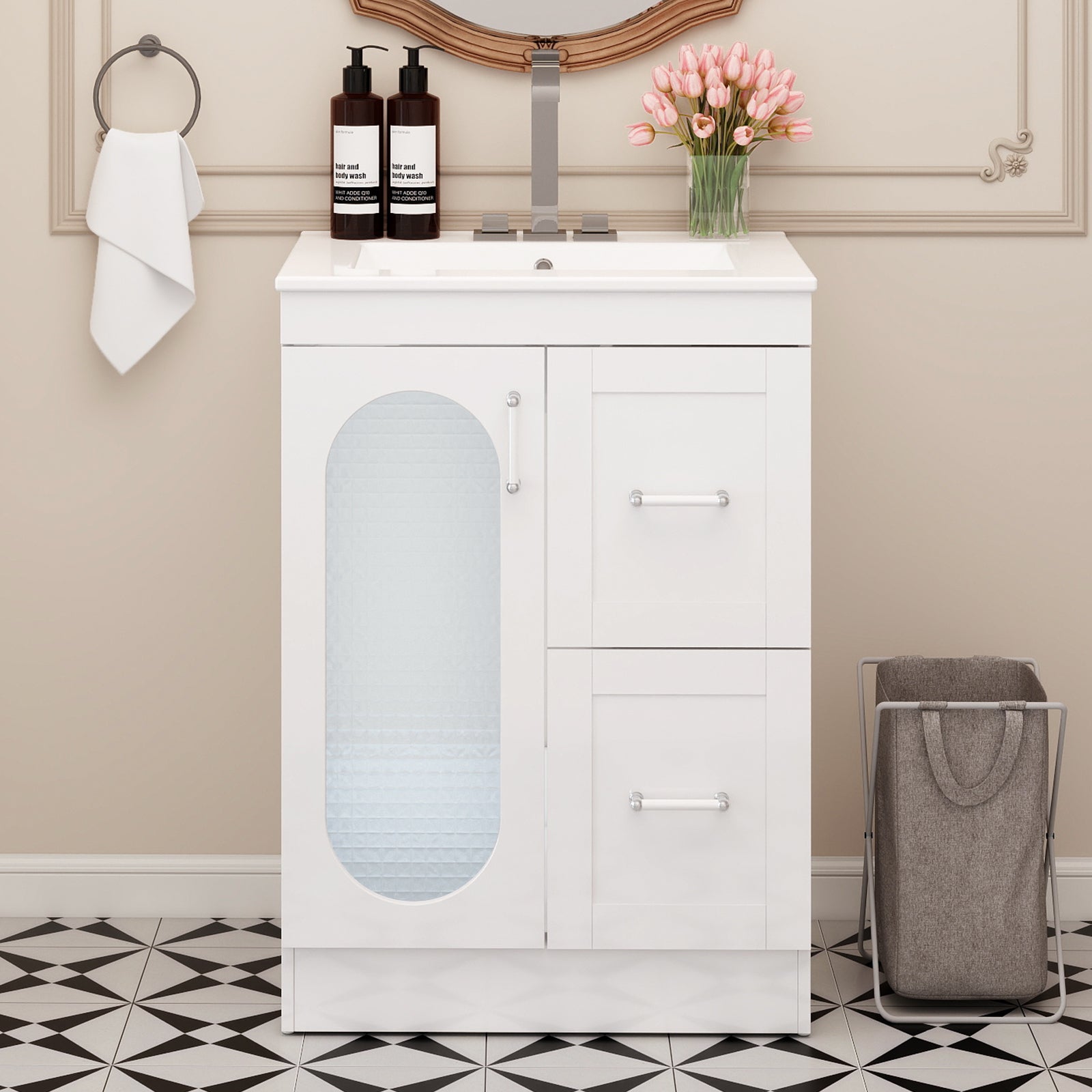 EDX Bathroom Vanity, Freestanding Modern Cabinet with Sink, White