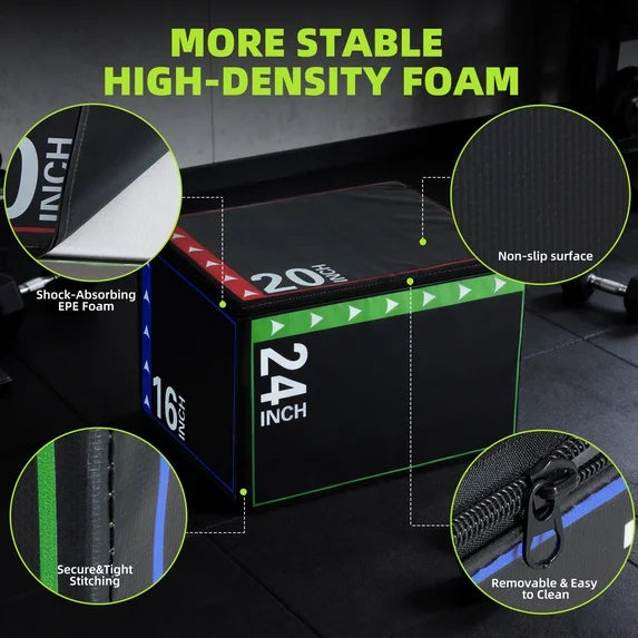 EDX 3-in-1 Foam Plyometric Jump Box for Home Gym with Multiple Height Options – Versatile Plyo with Non-Slip Surface for Strength, HIIT, Step-Ups, and Agility Training
