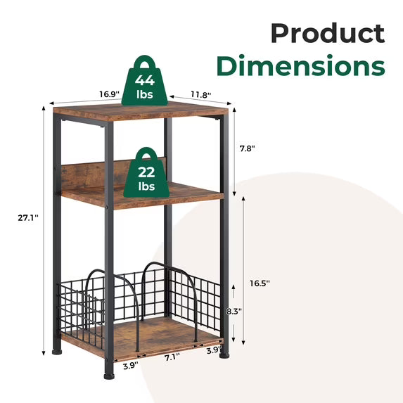 edx 3-Tier CD Storage Rack & Record Player Stand, Multi-Use Organizer with U-Shaped Dividers, Anti-Rust & Sturdy, for Home/Office/Bedroom