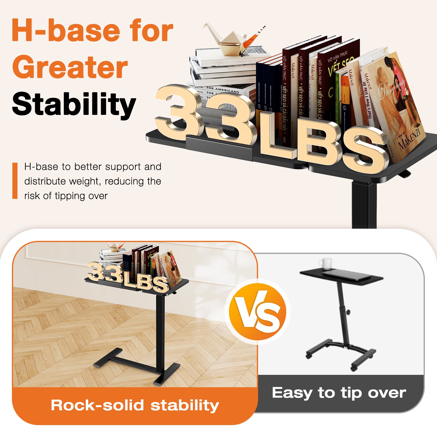 ZUNMOS Overbed Bedside Lap Desk with Wheels and Tilt Top, Mobile Standing Lap Desk Pneumatic Adjustable Height for Home Office Bedroom Sofa