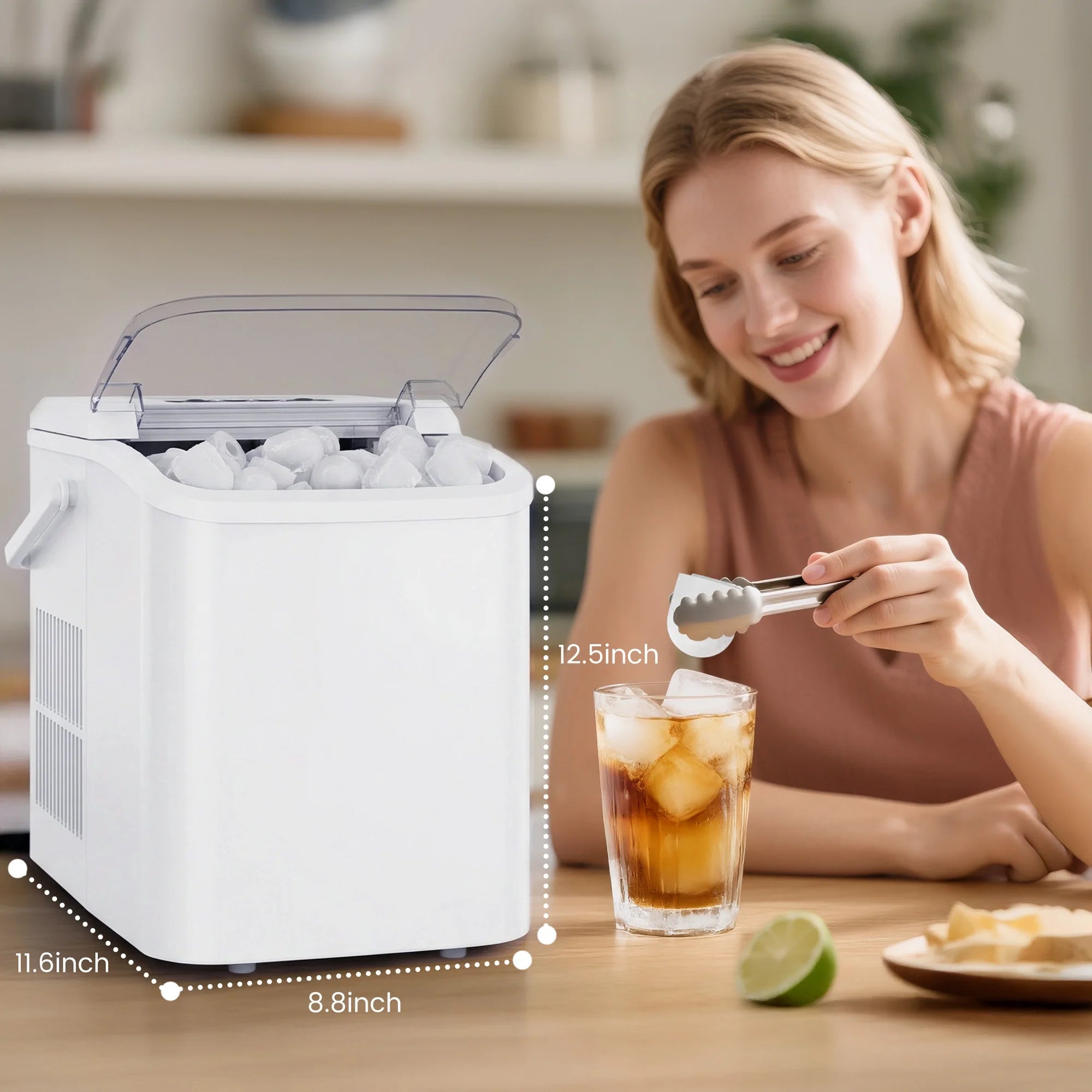 EDX Countertop Ice Maker, Self-Cleaning Portable Ice Maker Machine with Handle and Ice Scoop 9Pcs/6Min 26.5Lbs/24H