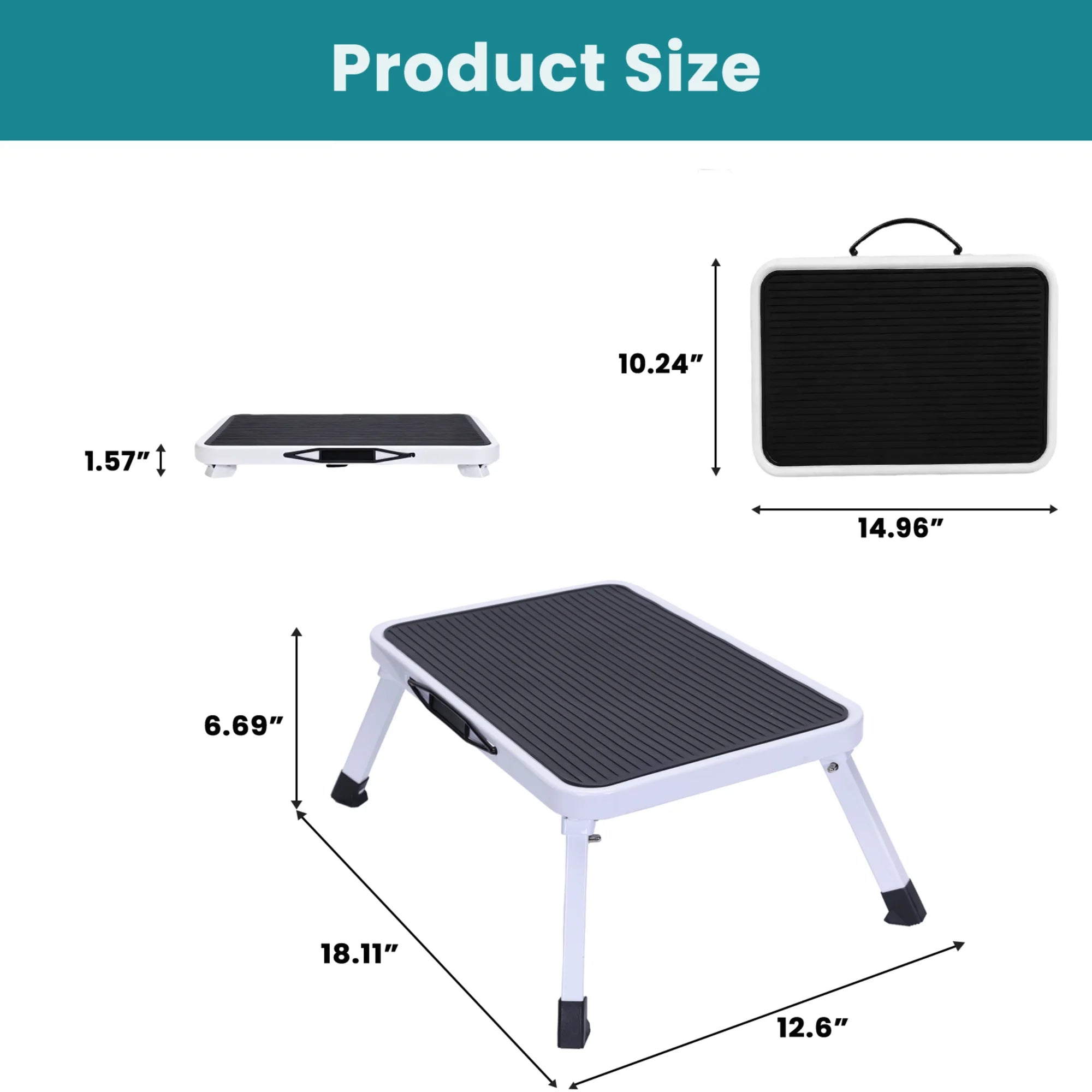 edx Foldable Step Stool with Non-Slip Platform & Carrying Handle, 1-Step Ladder with Rubber Feet, 330Lbs Capacity Sturdy Metal Foldable Stool, For RV, Truck, Home Kitchen, Indoor & Outdoor Use