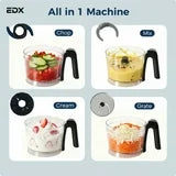 edx 5-Cup Capacity Food Processor, Vegetable Chopper, Capable of Slicing, Shredding, Dicing, And Blending, Stainless Steel Construction