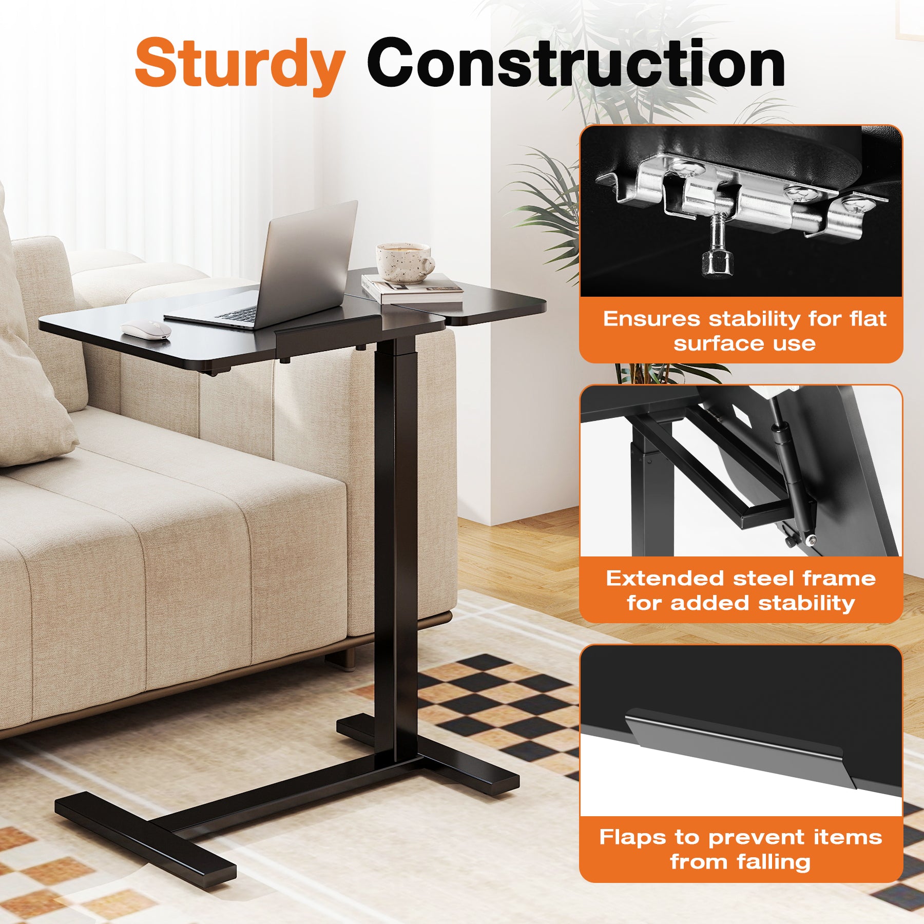 ZUNMOS Overbed Bedside Lap Desk with Wheels and Tilt Top, Mobile Standing Lap Desk Pneumatic Adjustable Height for Home Office Bedroom Sofa