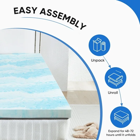 EDX Cool Gel Memory Foam Mattress Topper Bed, Comfort Body Support & Pressure Relief, CertiPUR-US Certified