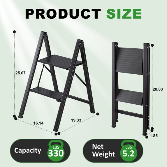 edx Step Ladder, Aluminum Lightweight Folding Step Stool with Anti-Slip Wide Pedal, 330Lbs Capacity for Home, Kitchen & Office
