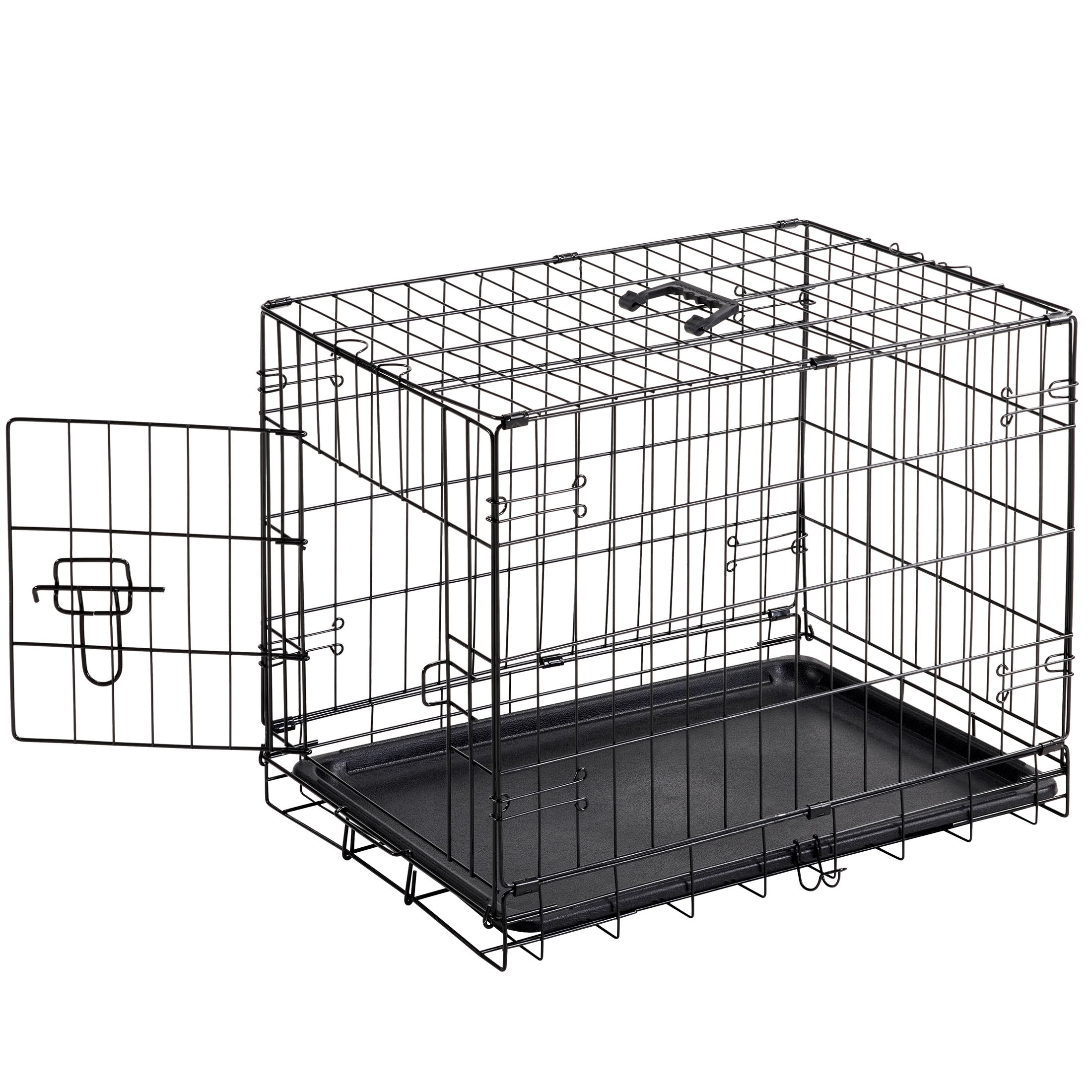 Small Dog Crate, 24" Single Door Folding Metal Wire Dog Cage with Plastic Leak-Proof Pan Tray