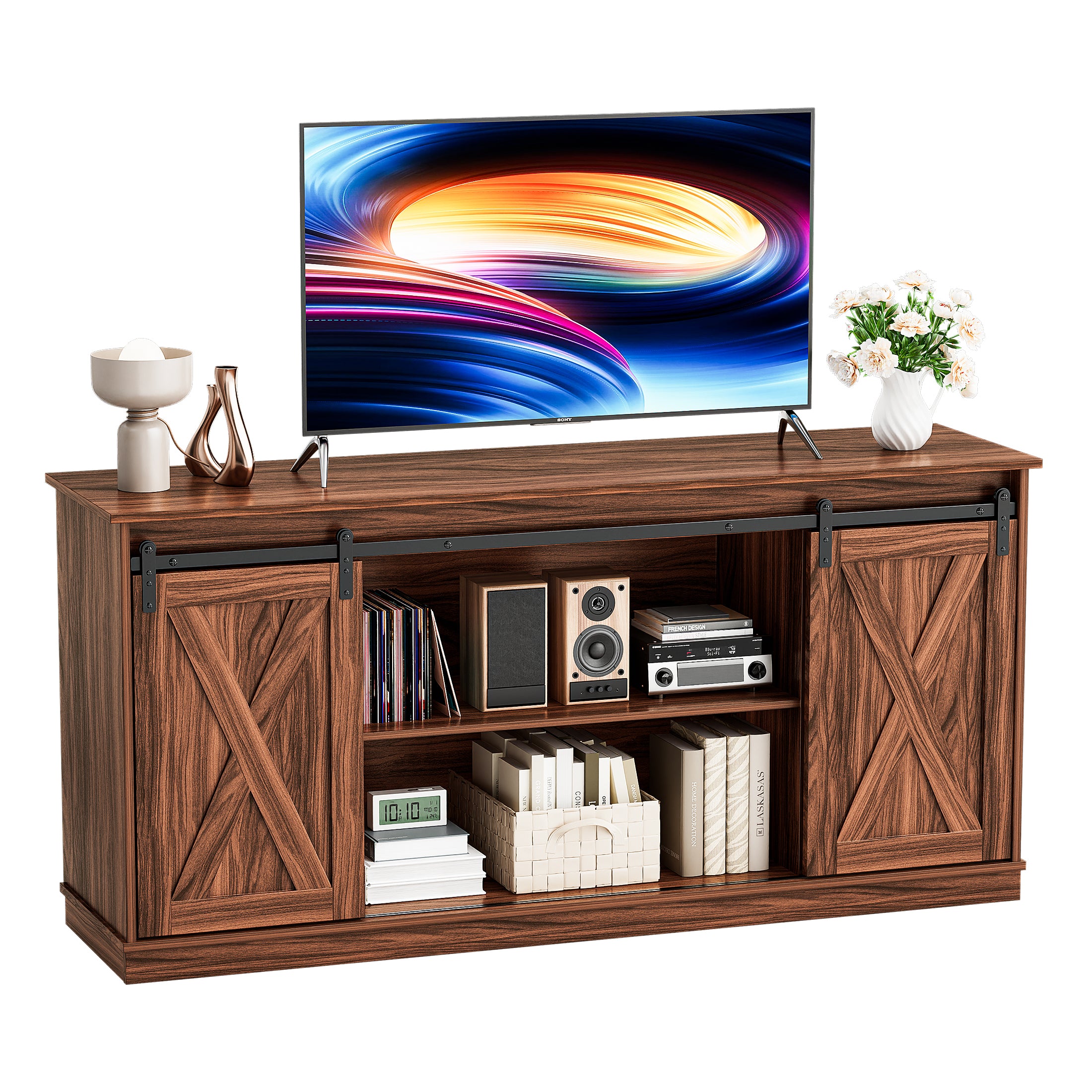 EDX TV Stand for 32-65 Inch TV Farmhouse Entertainment Center with Storage Cabinets
